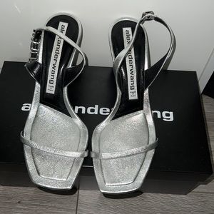 ALEXANDER WANG silver leather embellished sling back